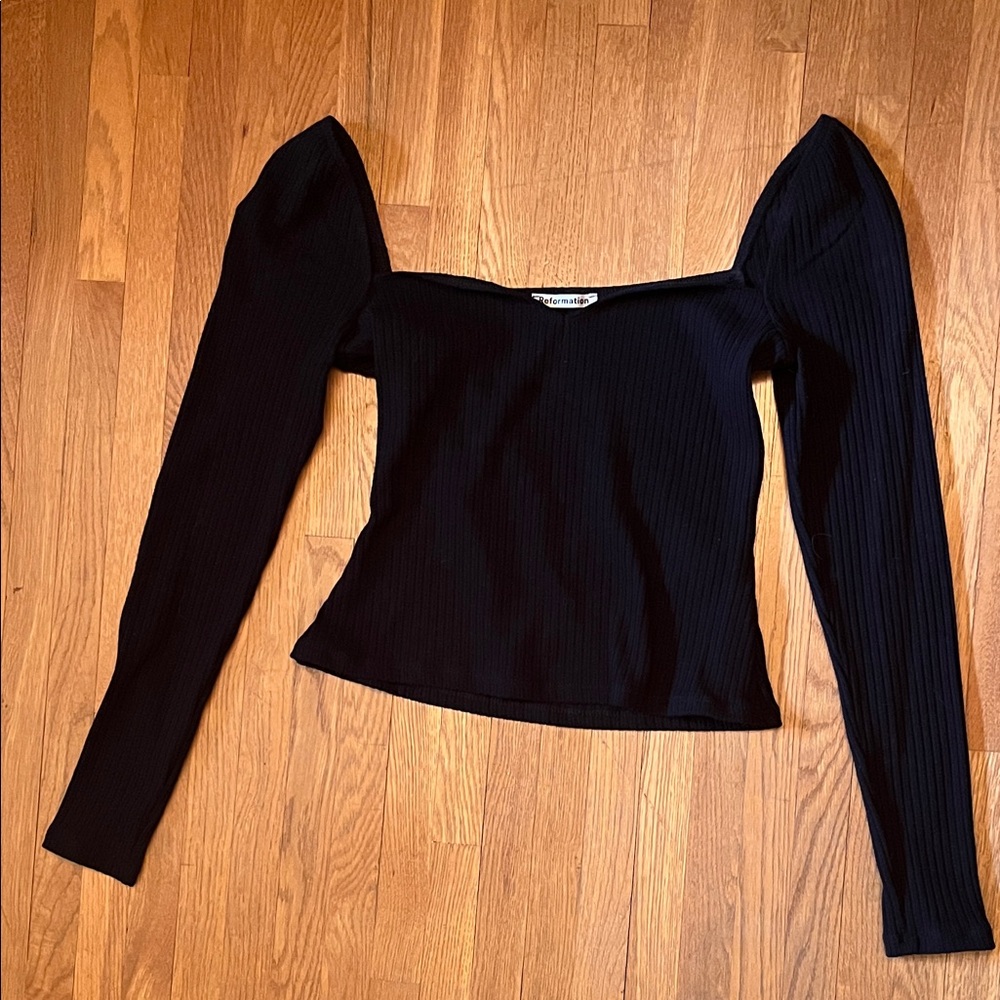 Reformation Black October Ribbed Long Sleeve Top - Picture 5 of 8